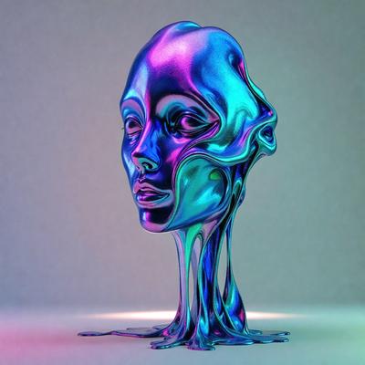 The primary subject of the image is a sculpture of a head, which appears to be made of a combination of blue and purple materials. The head is prominently displayed in the foreground, with a blue and purple background behind it. The visual style of the image is a mix of digital art and illustration, creating a unique and artistic representation of the head. The colors and mood of the image are predominantly blue and purple, giving it a cool and futuristic vibe.